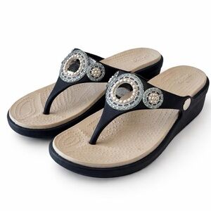 Crocs Diamante Wedge Flip Flops Blue Comfort Sandals Womens 7